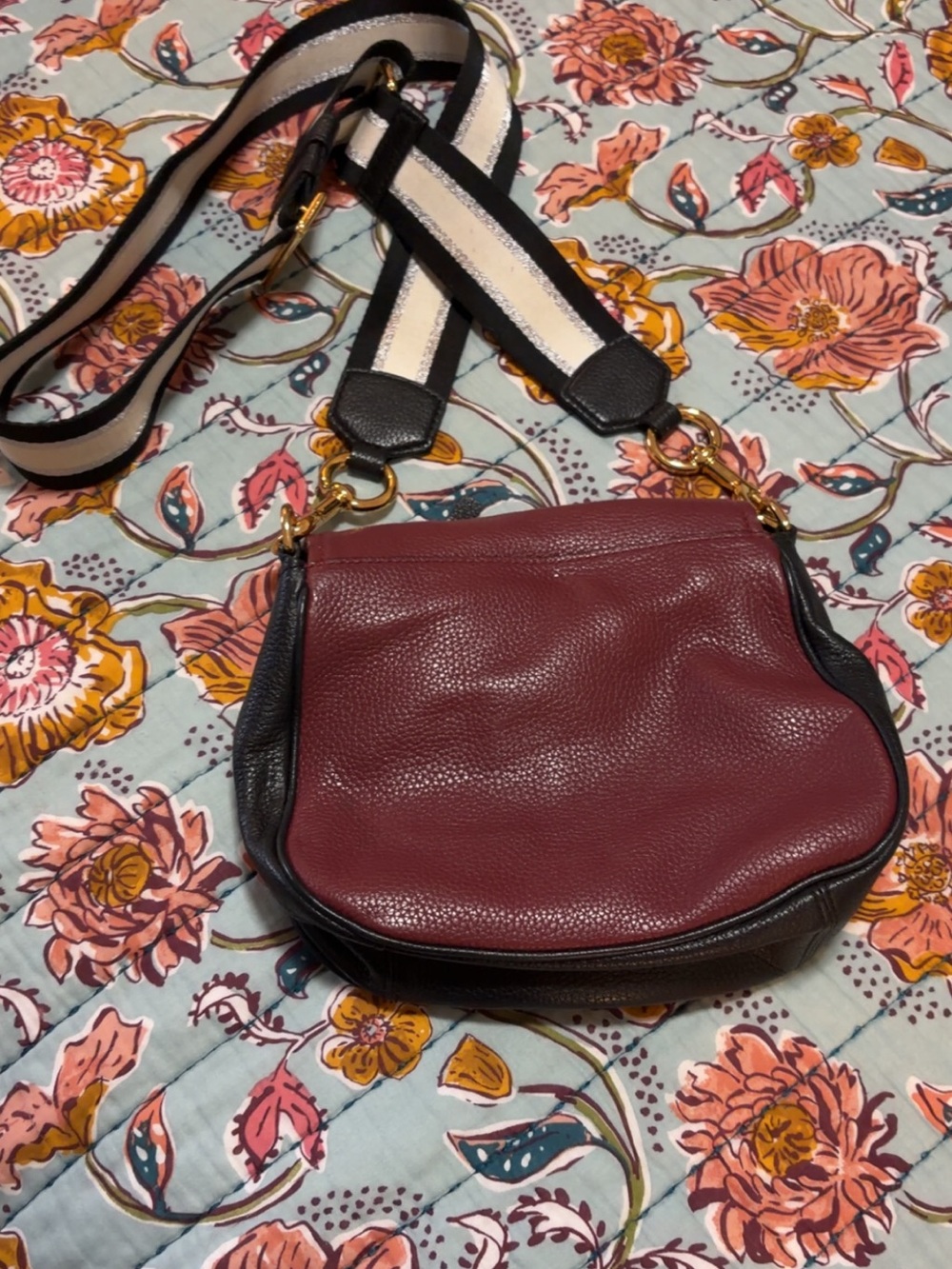 Marc Jacobs Burgundy, Beige & Black Colorblock Leather Crossbody - Picture 2 of 2